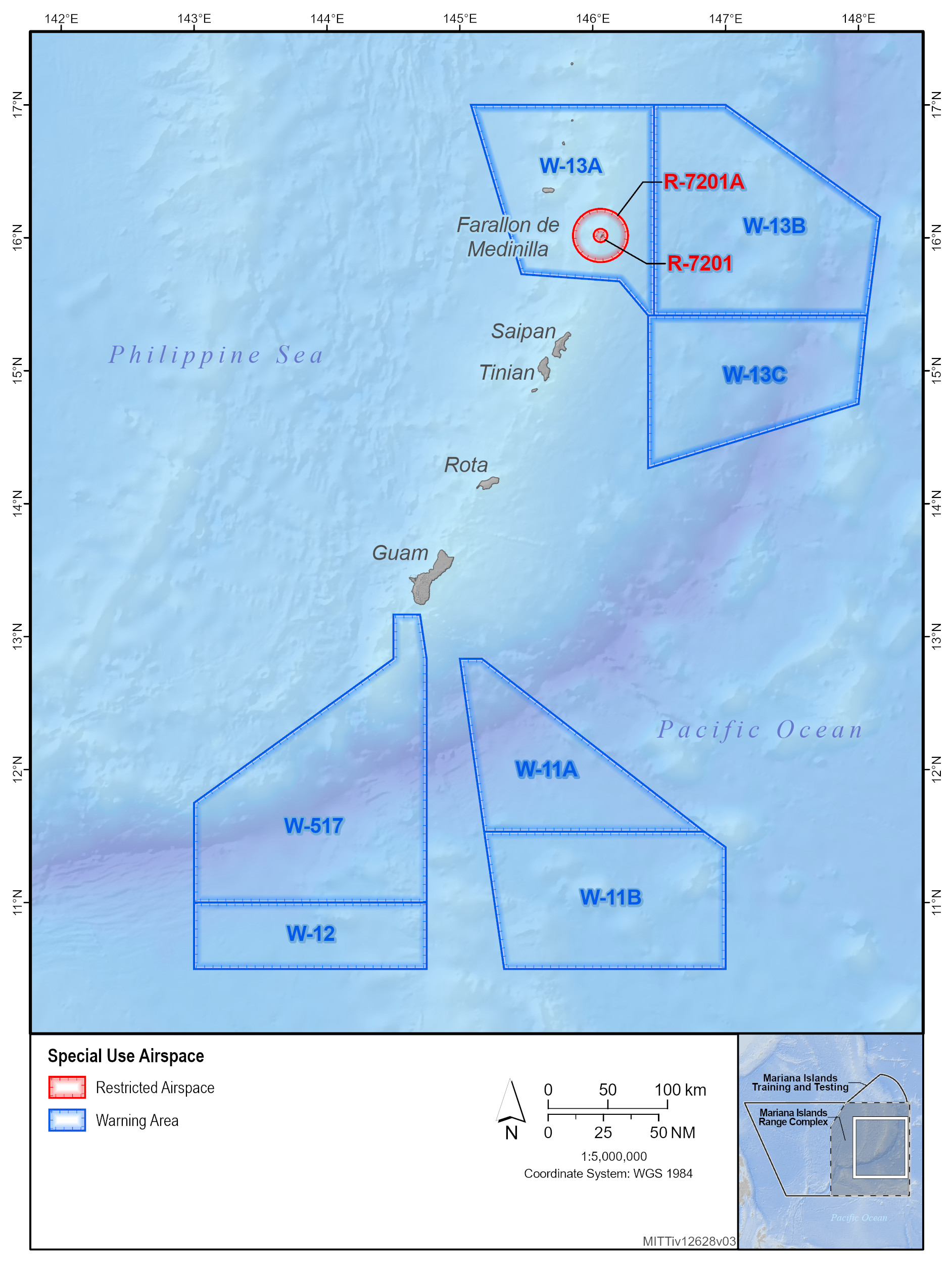 This is a map of the airspace in the Mariana Islands used by the military.